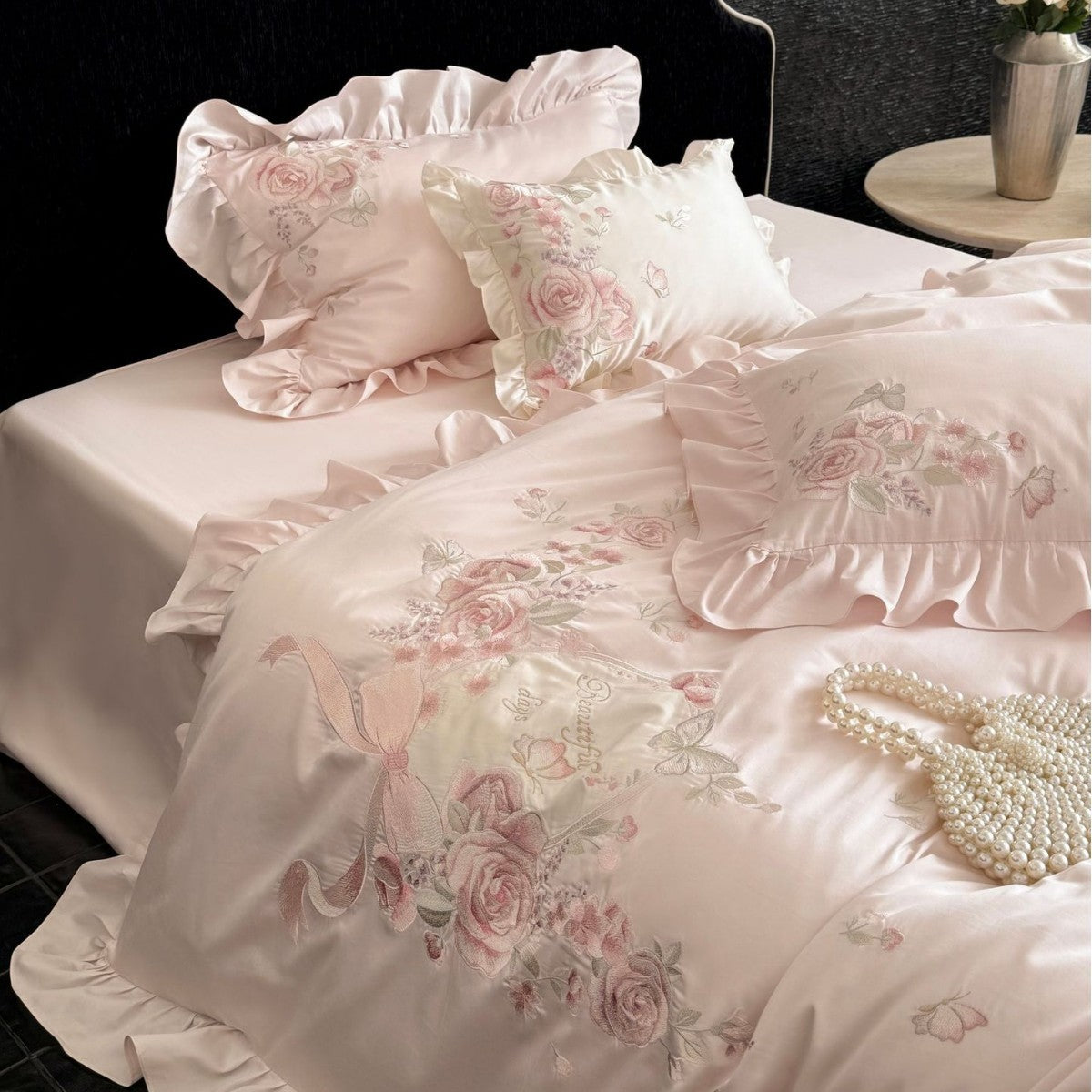 Blush Rose Embroidered Bedding Set