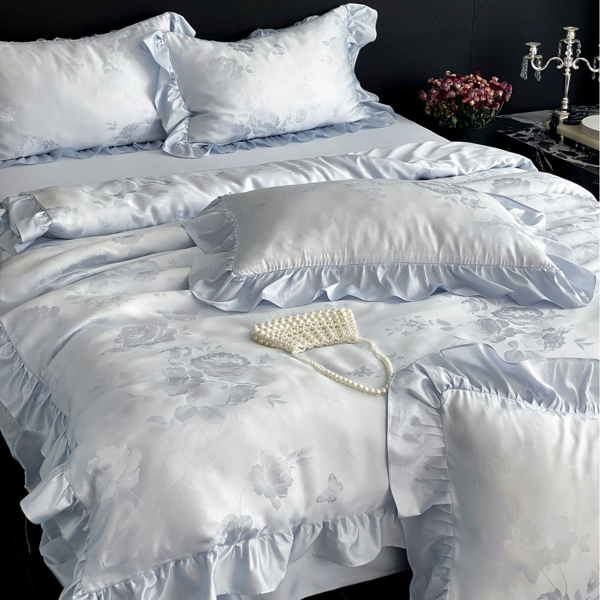 Ice Blue Jacquard Bedding Set